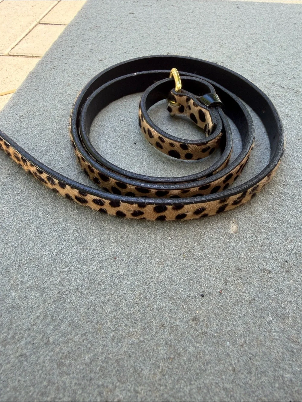 J.Crew Leopard Calf Hair Leather Skinny Belt Gold Buckle Made USA